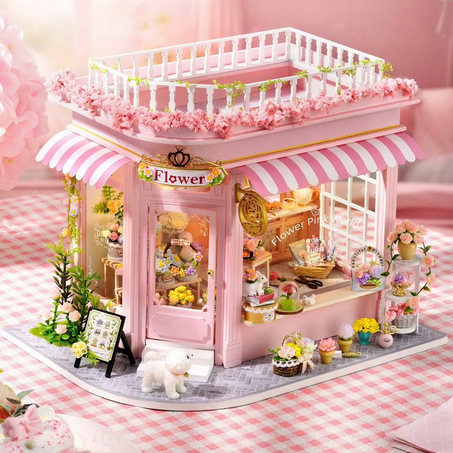 TuKIIE DIY Miniature Flower Shop Dollhouse Kit 1:24 – Dust Proof & Music Movement