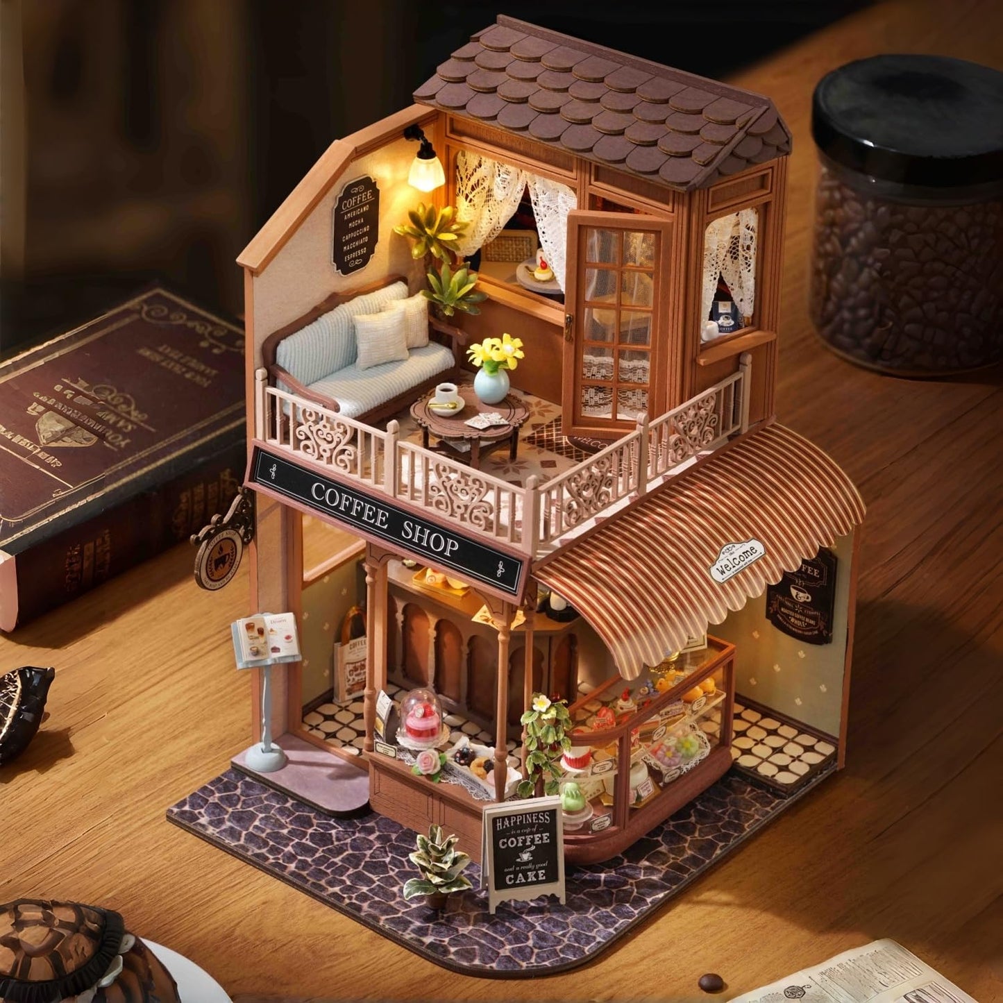 TuKIIE DIY Miniature House Kit 1:24 Scale – Wooden Dollhouse with Furniture, Dust Cover & Music Movement