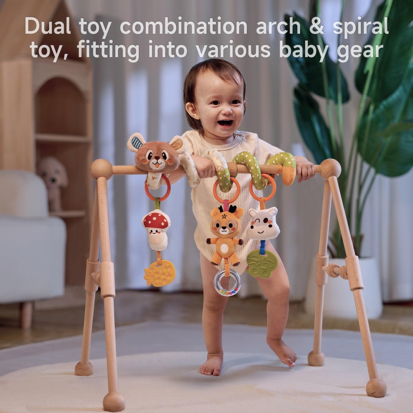 TUMAMA Baby Activity Arch with Bear Spiral Toy – 3-in-1 Crib & Stroller Toy for 0-12 Months