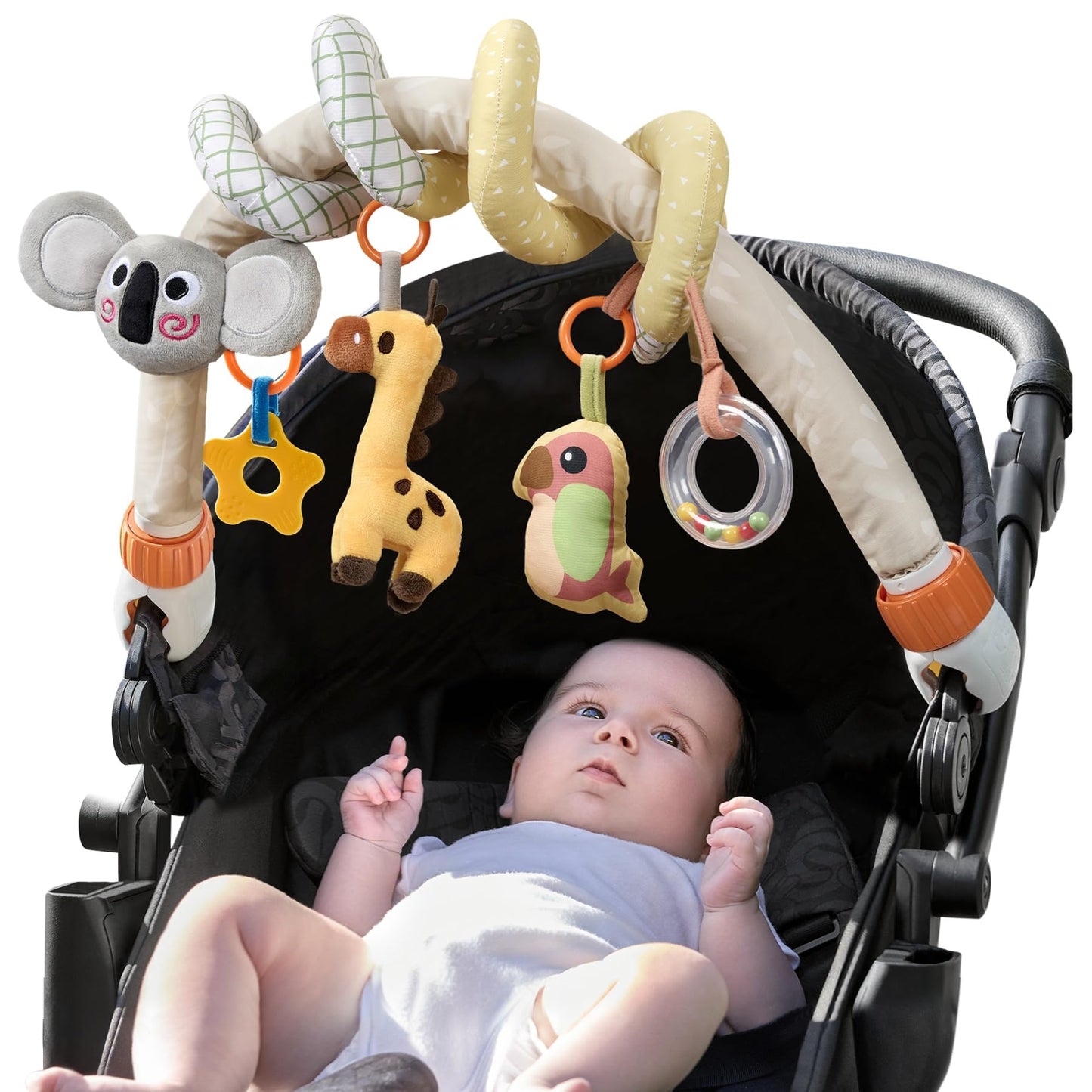 TUMAMA KIDS 2-in-1 Spiral Car Seat Arch Toy for Babies – Detachable Clips, Stroller & Crib Activity Toy