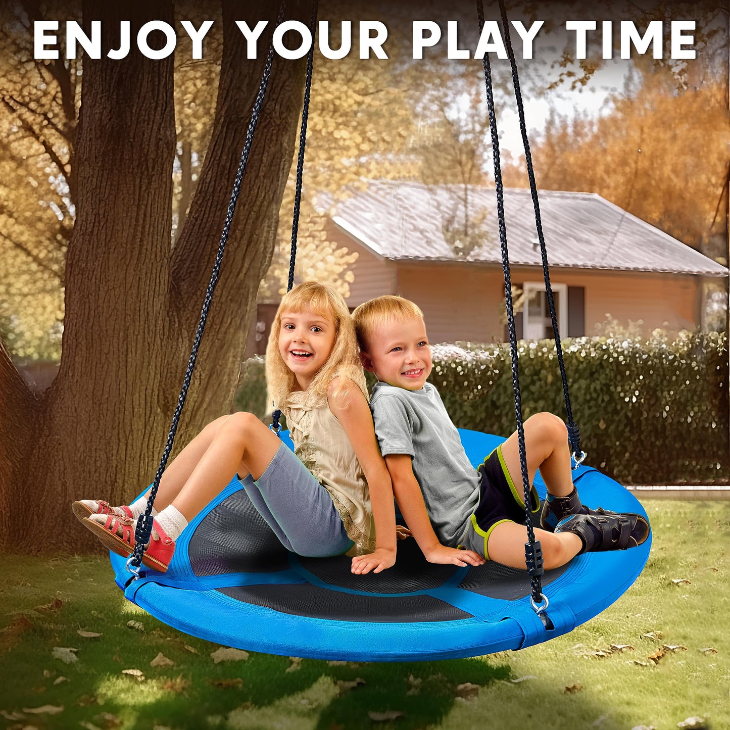 TURFEE 40-Inch Saucer Tree Swing – 900 lb Capacity, Waterproof Blue Seat
