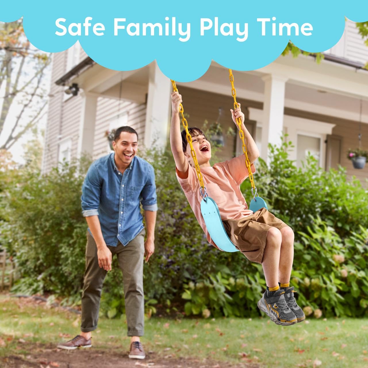 TURFEE Swing for Outdoor Swing Set — Heavy-Duty Chain Replacement Kit (Blue 2) | Backyard Playground Accessories