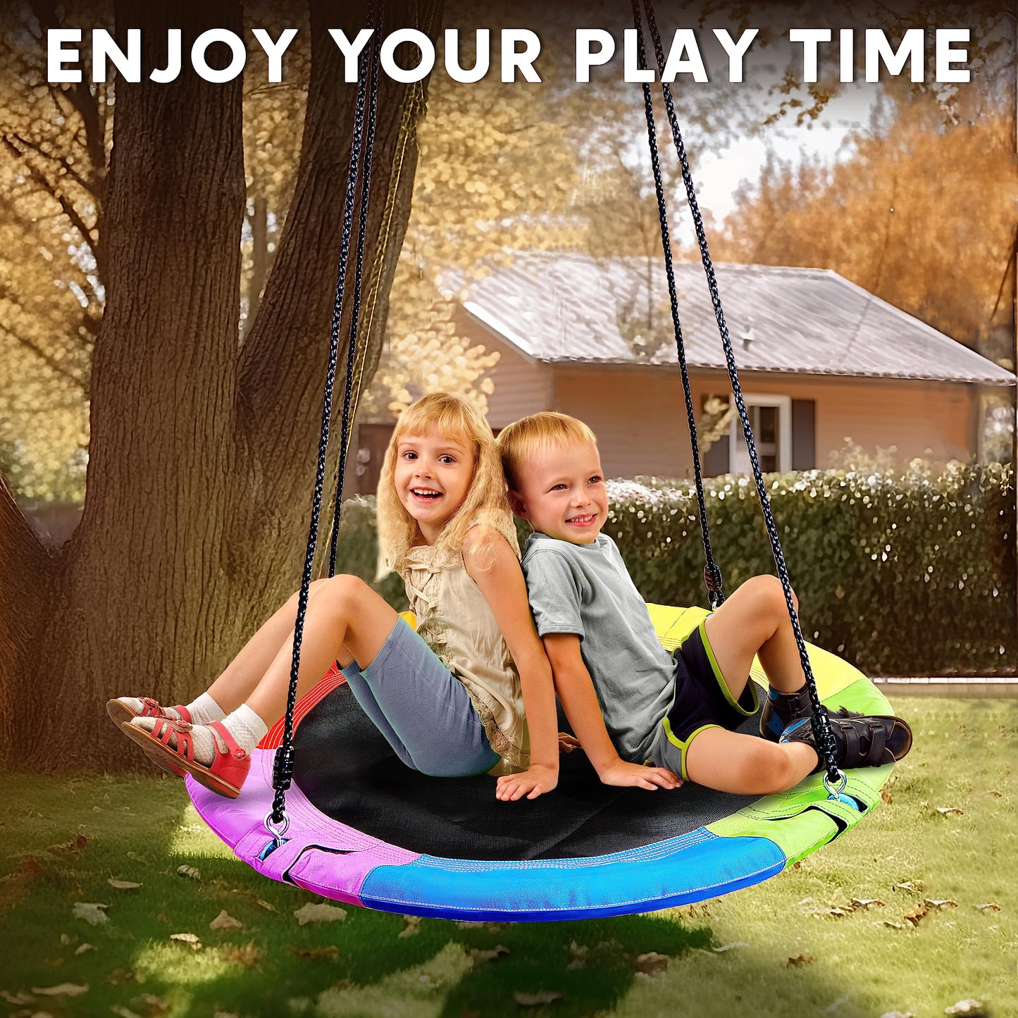 TURFEE 40-Inch Rainbow Saucer Tree Swing for Kids – 900 lb Capacity & Waterproof Seat