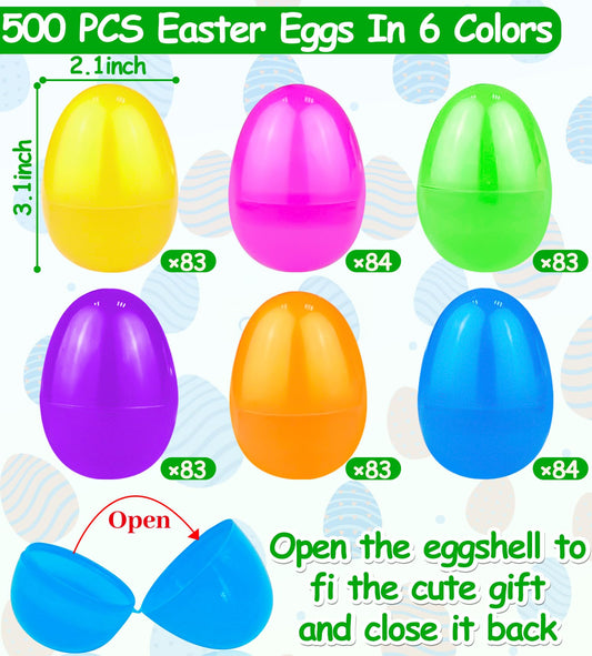 TURNMEON 500-Count Large 3.1-Inch Plastic Easter Eggs Bulk – Fillable & Reusable