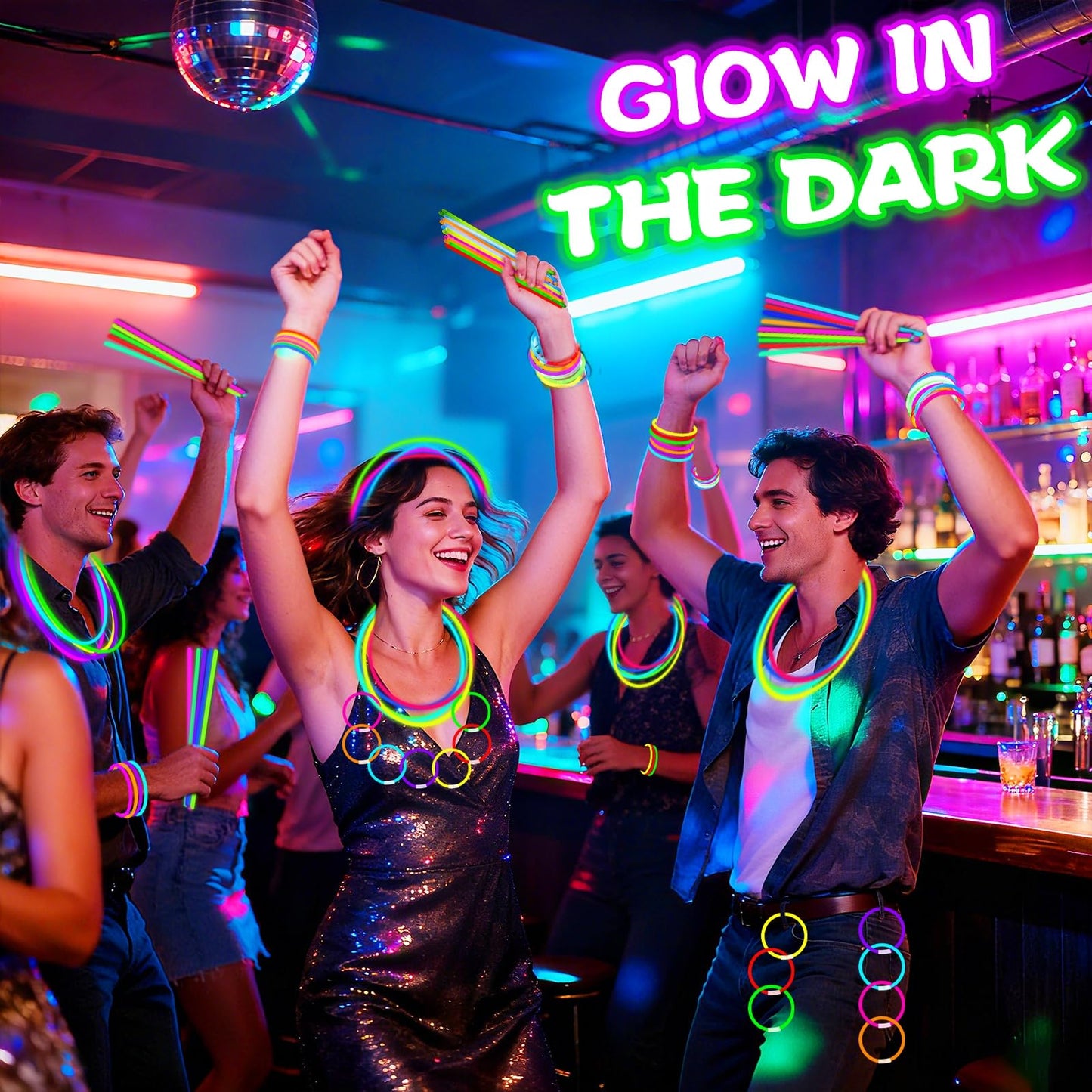 TURNMEON 500-Pack Ultra Bright Glow Sticks — 7 Colors, 14-Hour Glow, Connectors Included