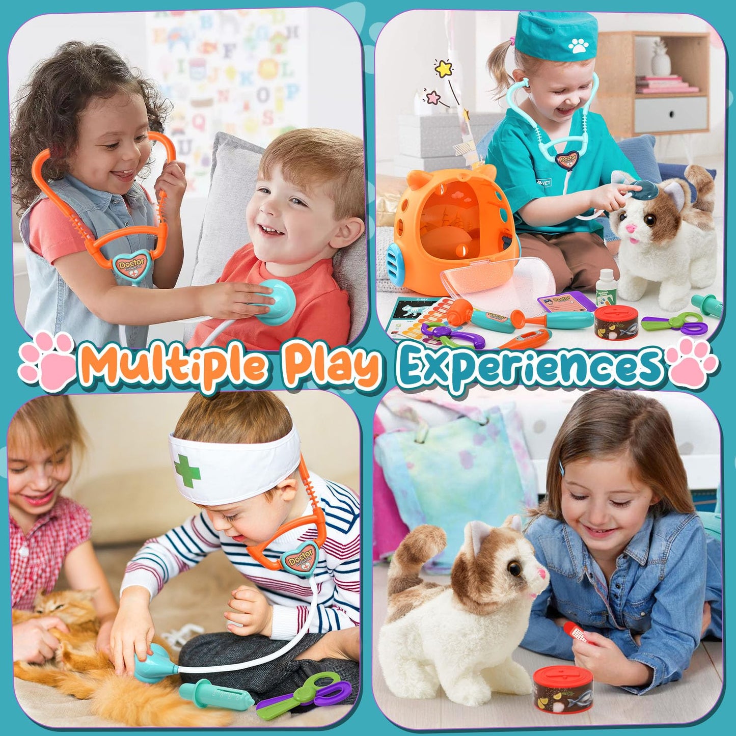 TUZT 17PCS Interactive Cat Toys – Veterinarian Playset for Kids 3-8