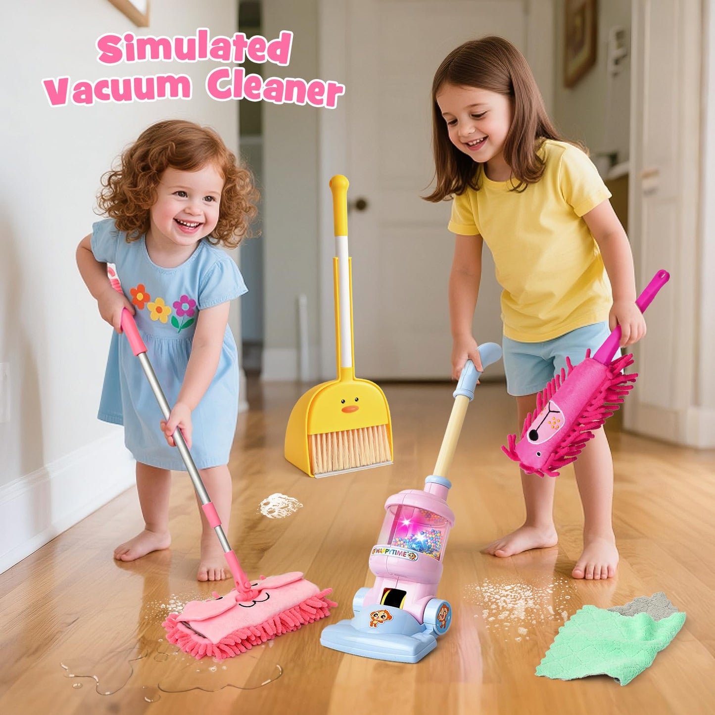 TUZT Kids Cleaning Toys Playset – 6-Piece Pretend Vacuum with Lights & Sound for Toddlers