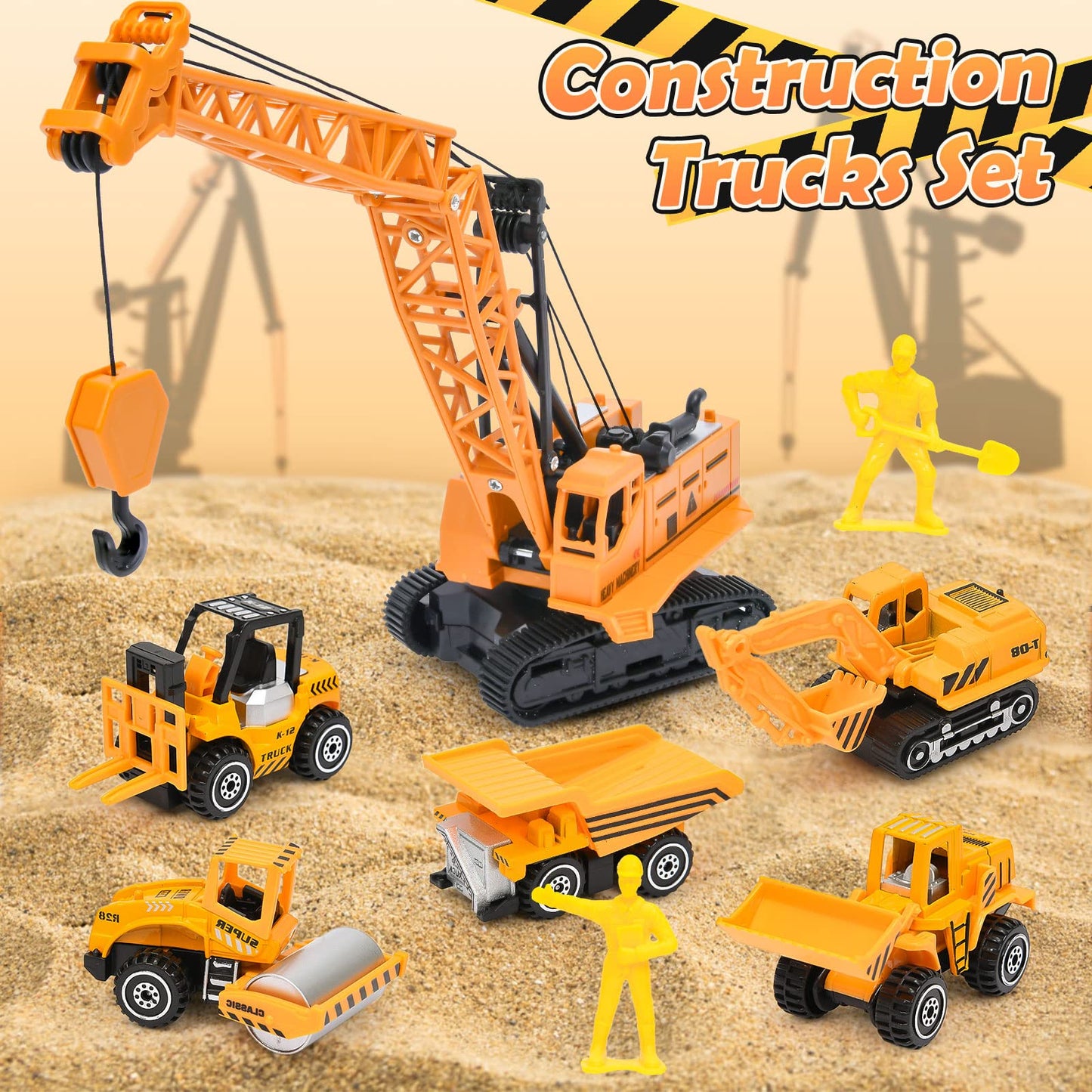 TUZT Kids Construction Sensory Bin Play Sand Kit – 3.1 lb Sand, Tower Crane & Trucks for Ages 3-8
