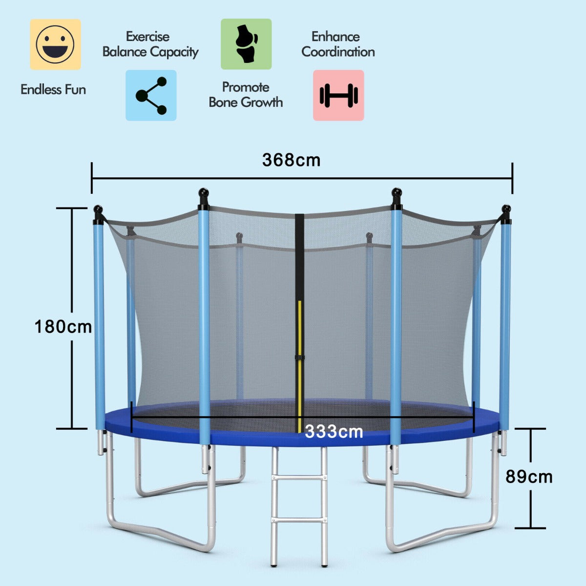 8/10/12FT Outdoor Trampoline with Enclosure Net and Ladder-8FT