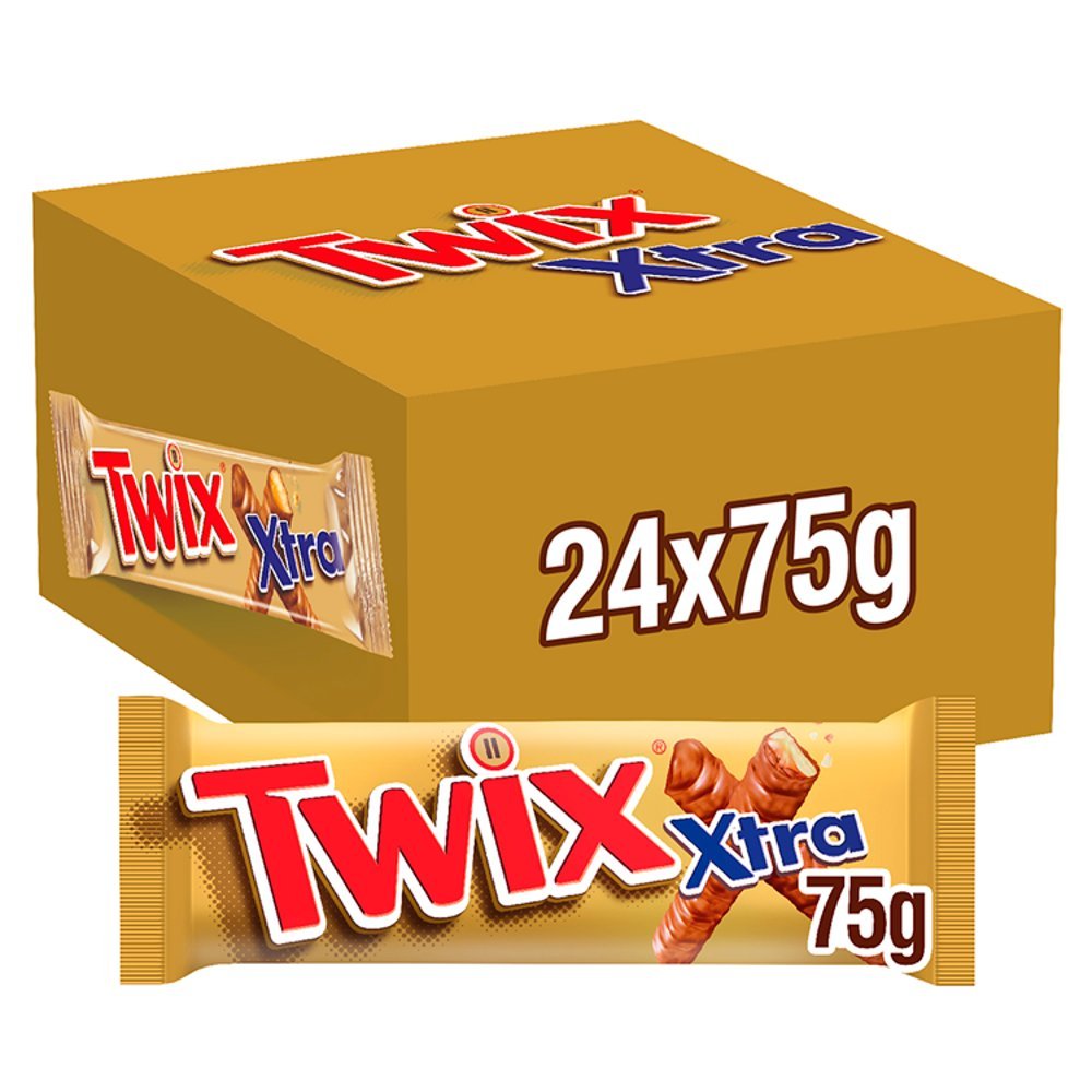 Twix Xtra Chocolate Biscuit Twin Bars, 75g (Box of 24)