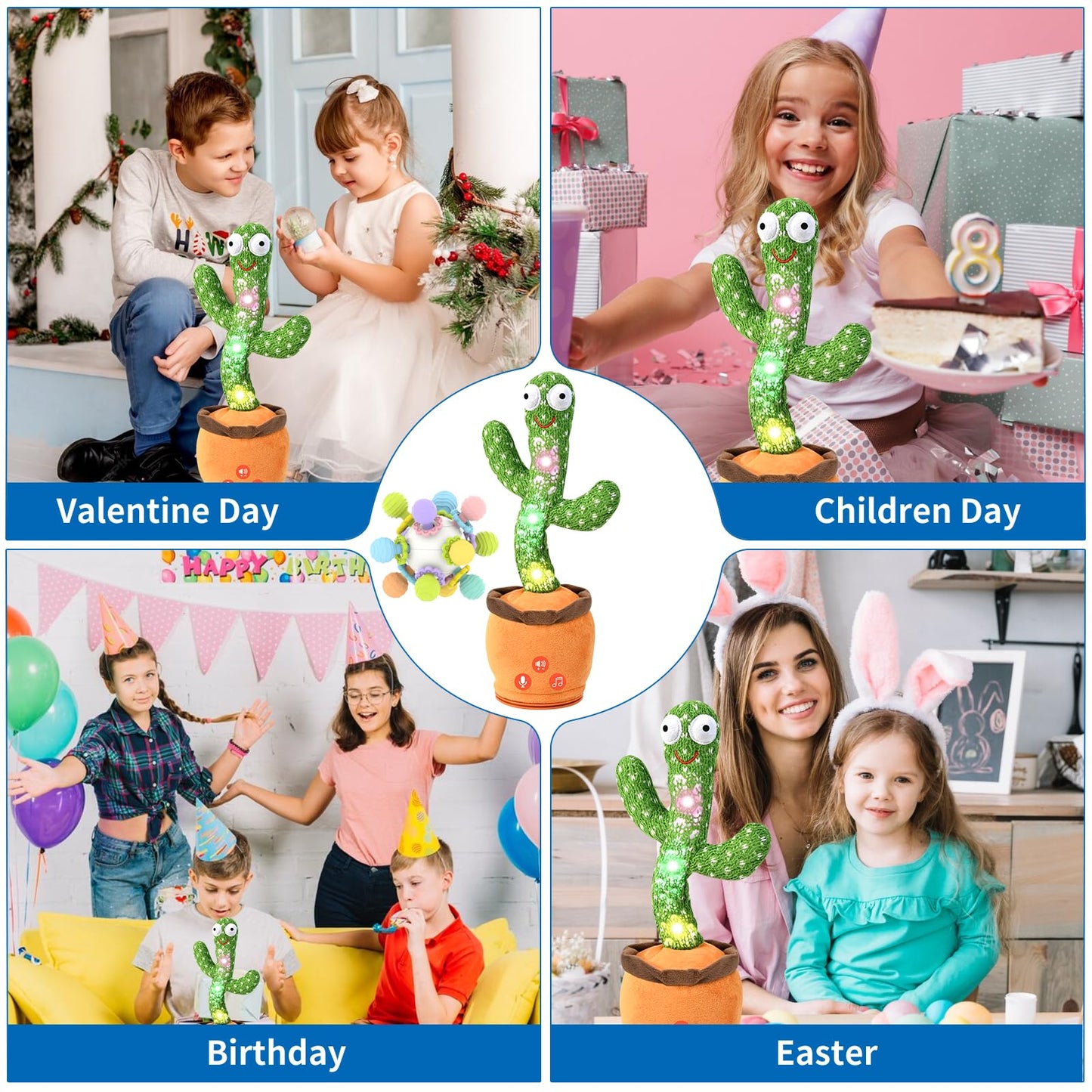 TWORIVER Rechargeable Dancing Talking Cactus Toy – 120 English Songs, Recording & Repeating