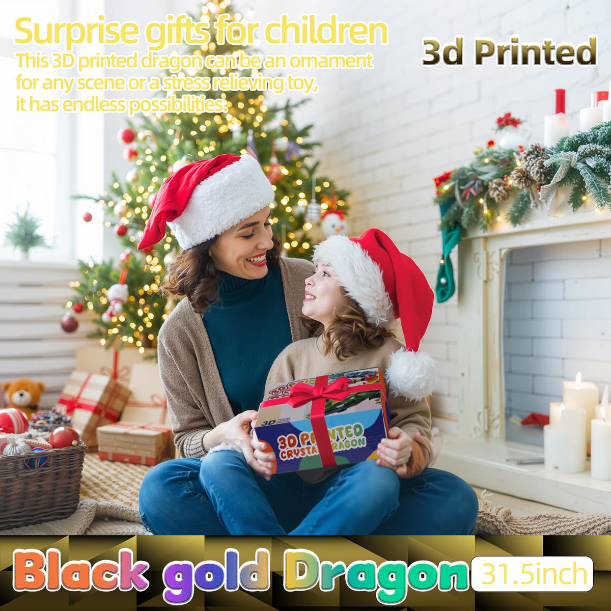 TXB3DOK 31.5-Inch Large 3D Printed Dragon | Oversized Articulated Crystal Fidget Toy