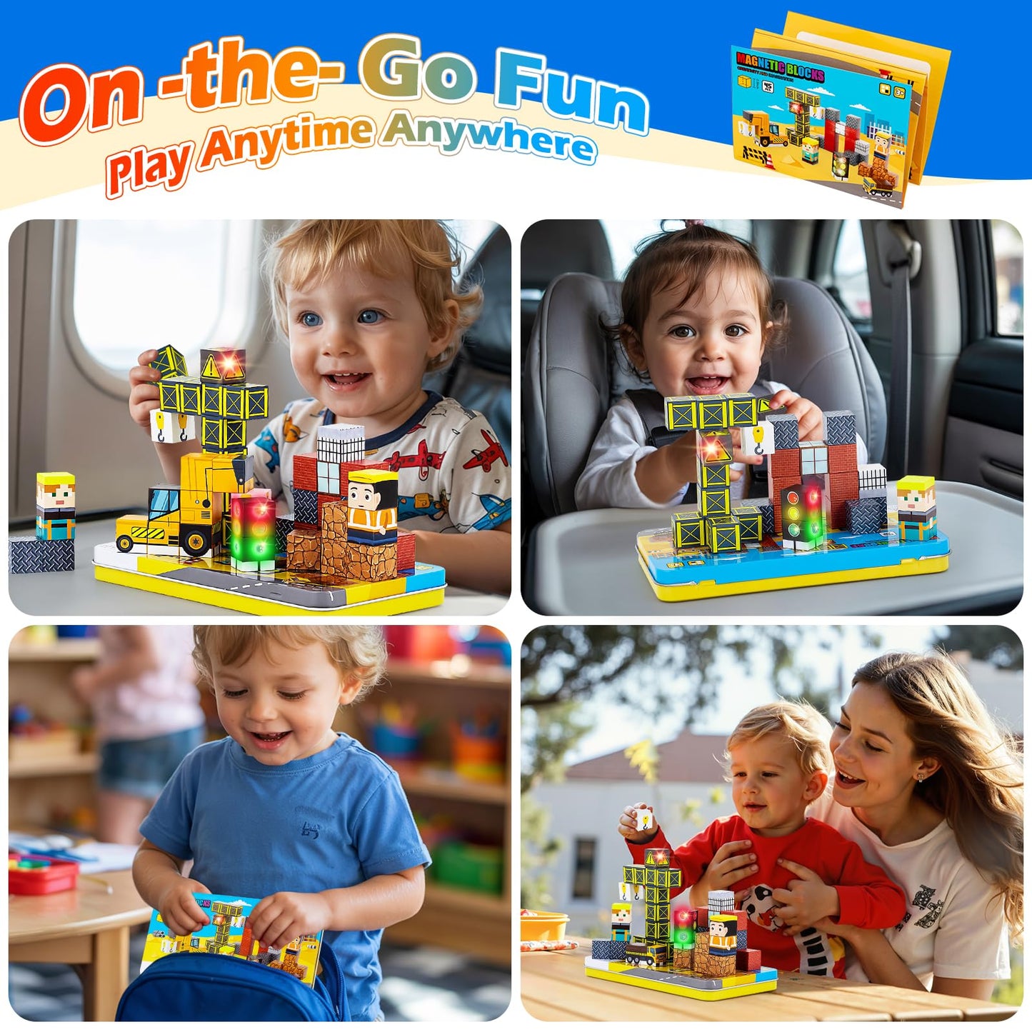 Tyholoo 45-Piece Magnetic Blocks Travel Toys for Kids – Portable Iron Box | STEM Learning Gift for Ages 3+