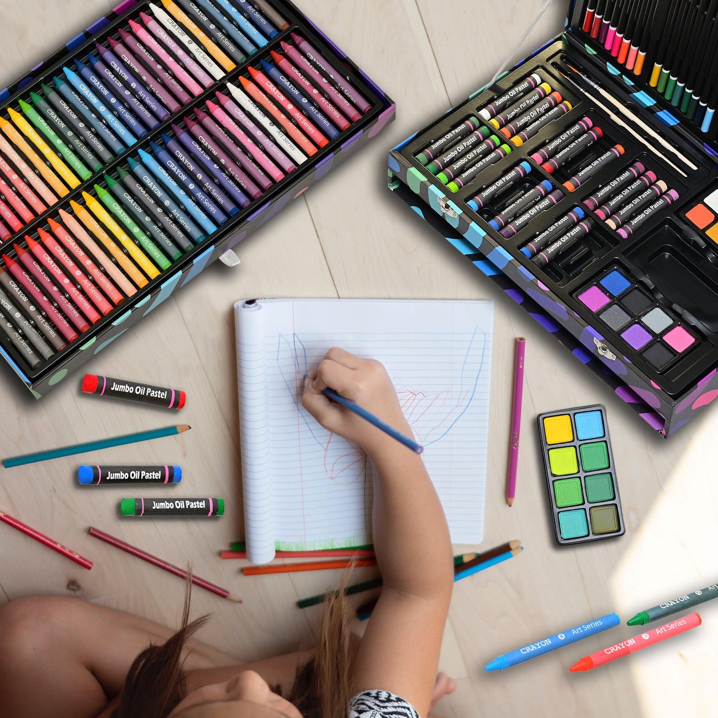 Tyko Arts 147pc Coloring Art Set | Portable Drawing & Painting Kit for Kids, Teens & Adults