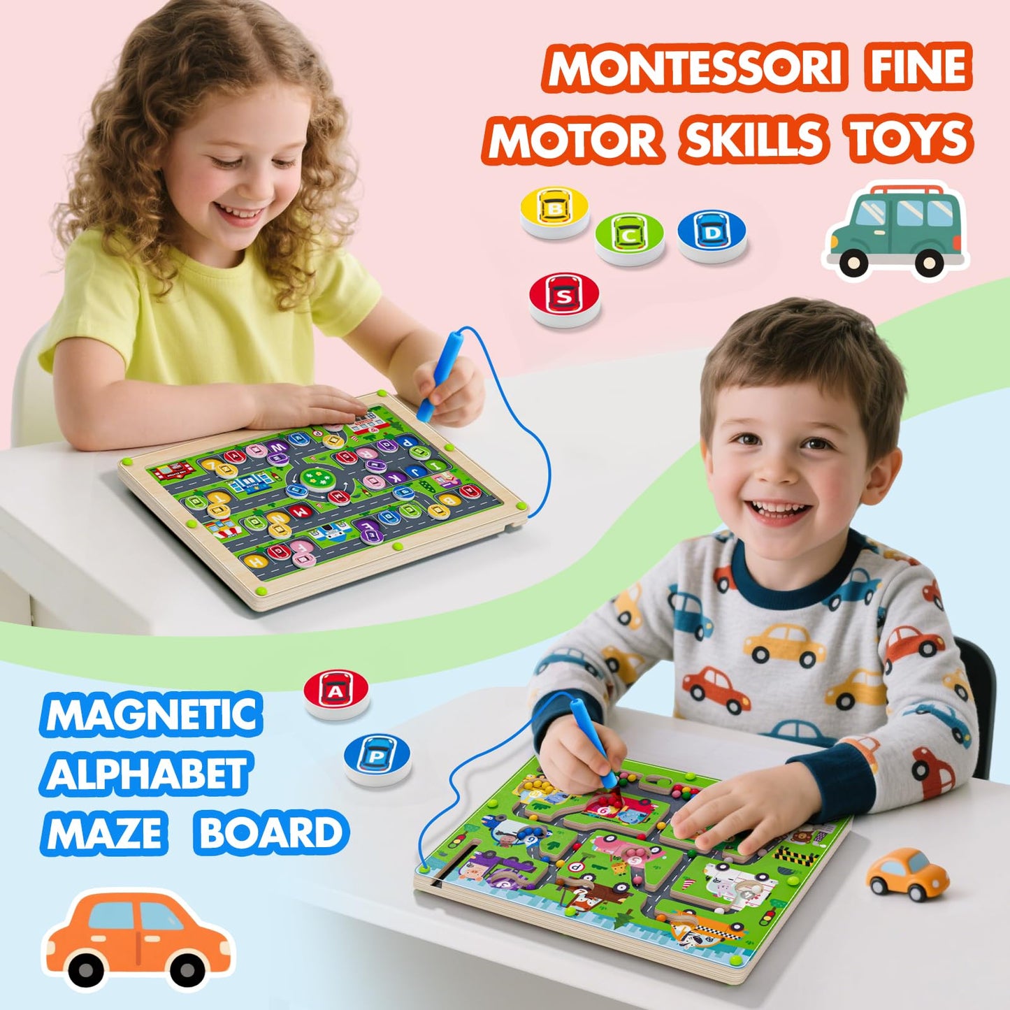 Tymokcall Magnetic Maze 2-in-1: Double-Sided Color & Number Alphabet Puzzle for Kids 3-5