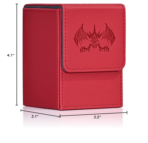UAONO Card Deck Box – 100+ Card Capacity, PU Leather, Magnetic Closure, 2 Dividers (Red Extinction Dragon)