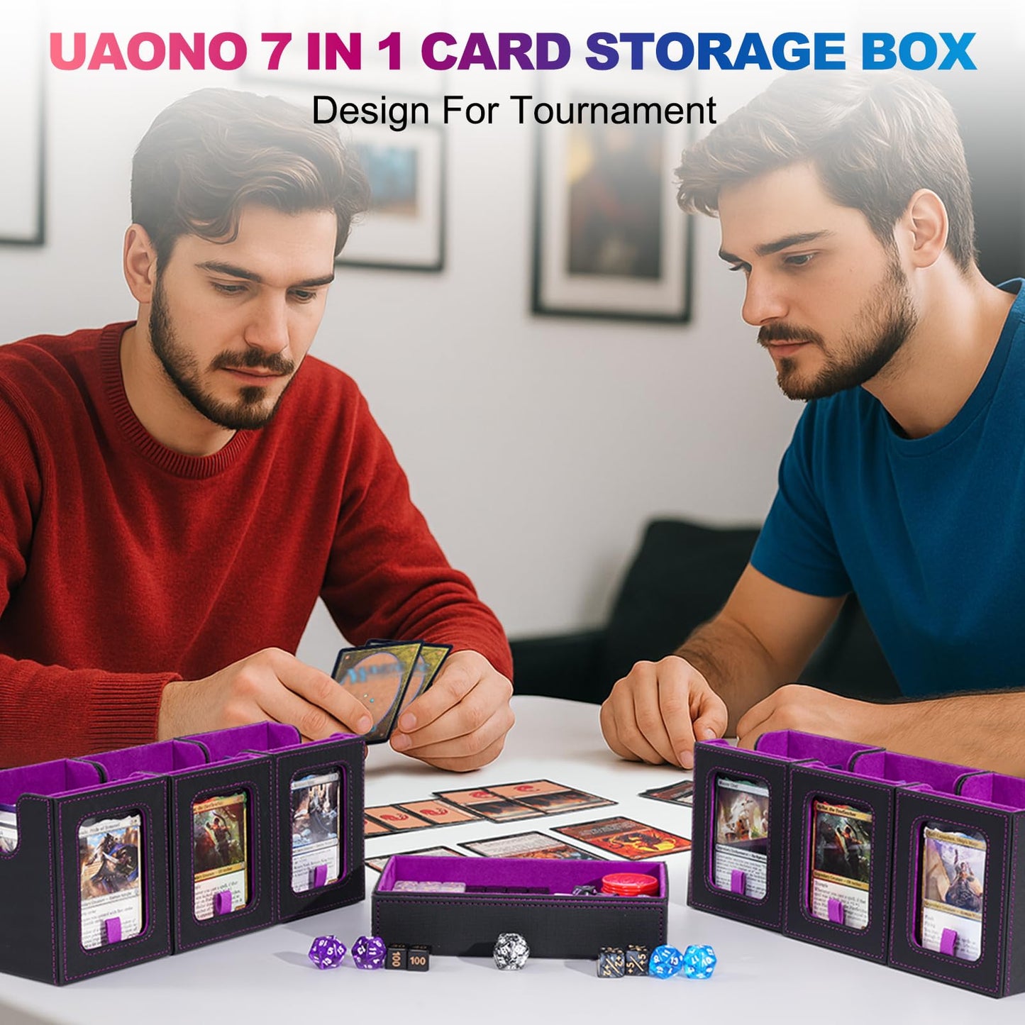 UAONO Commander Deck Box – 6-Deck Modular MTG Case with Dice Tray, Holds 600+ Cards