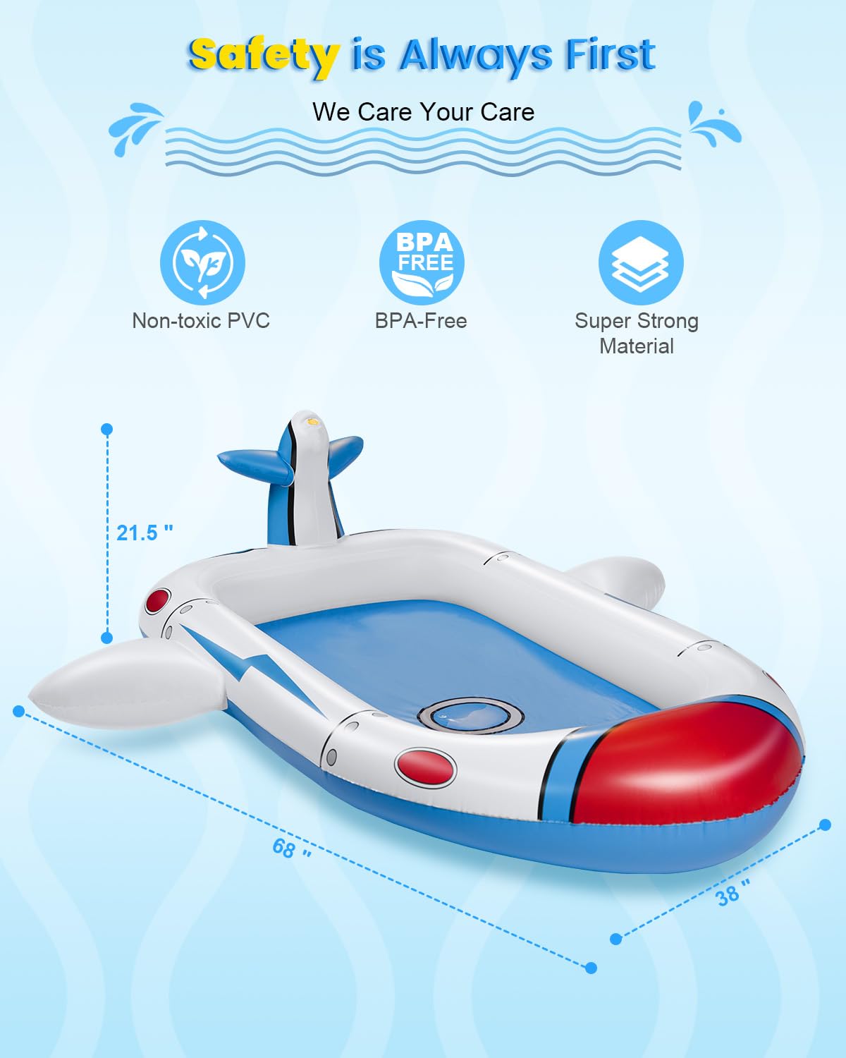 Uarzt 3-in-1 Kiddie Pool & Airplane Sprinkler — 68-Inch Backyard Splash Pad