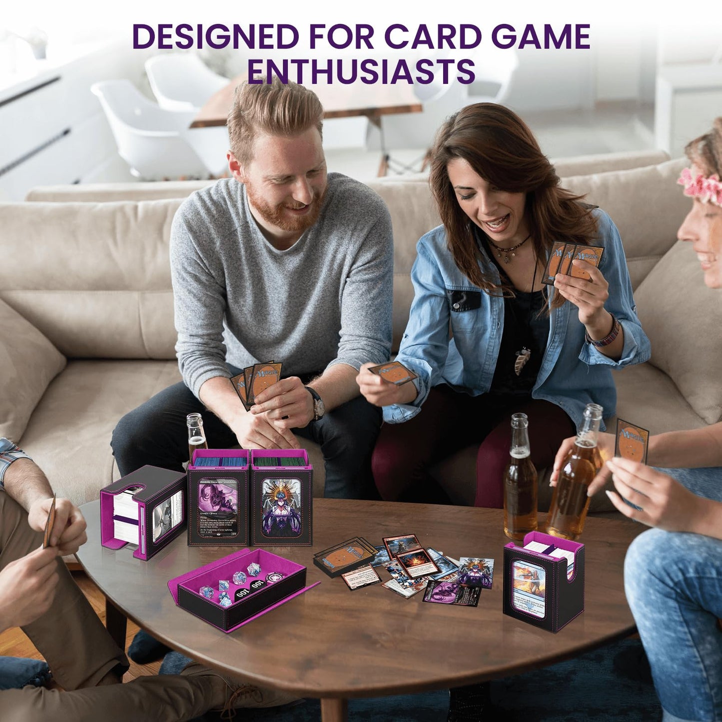 UAUZA MTG Card Deck Box with Commander Display — 400+ Capacity, 5-in-1 Storage