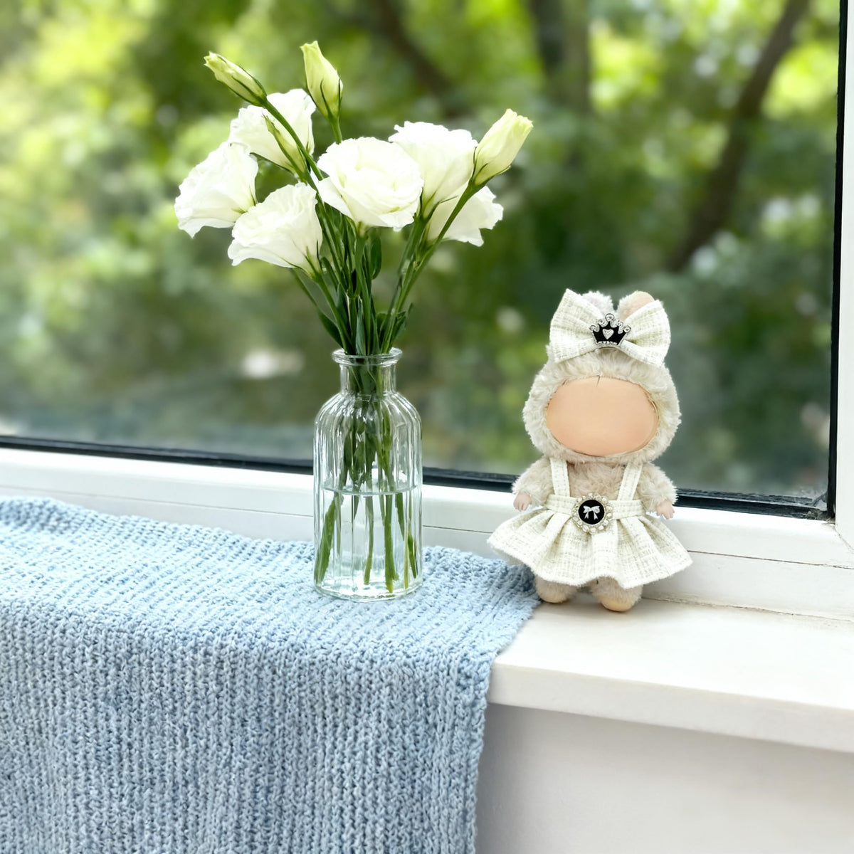 Ueuo Clothes for LABUBU 17cm Doll – Style F Dress & Hairpin Set