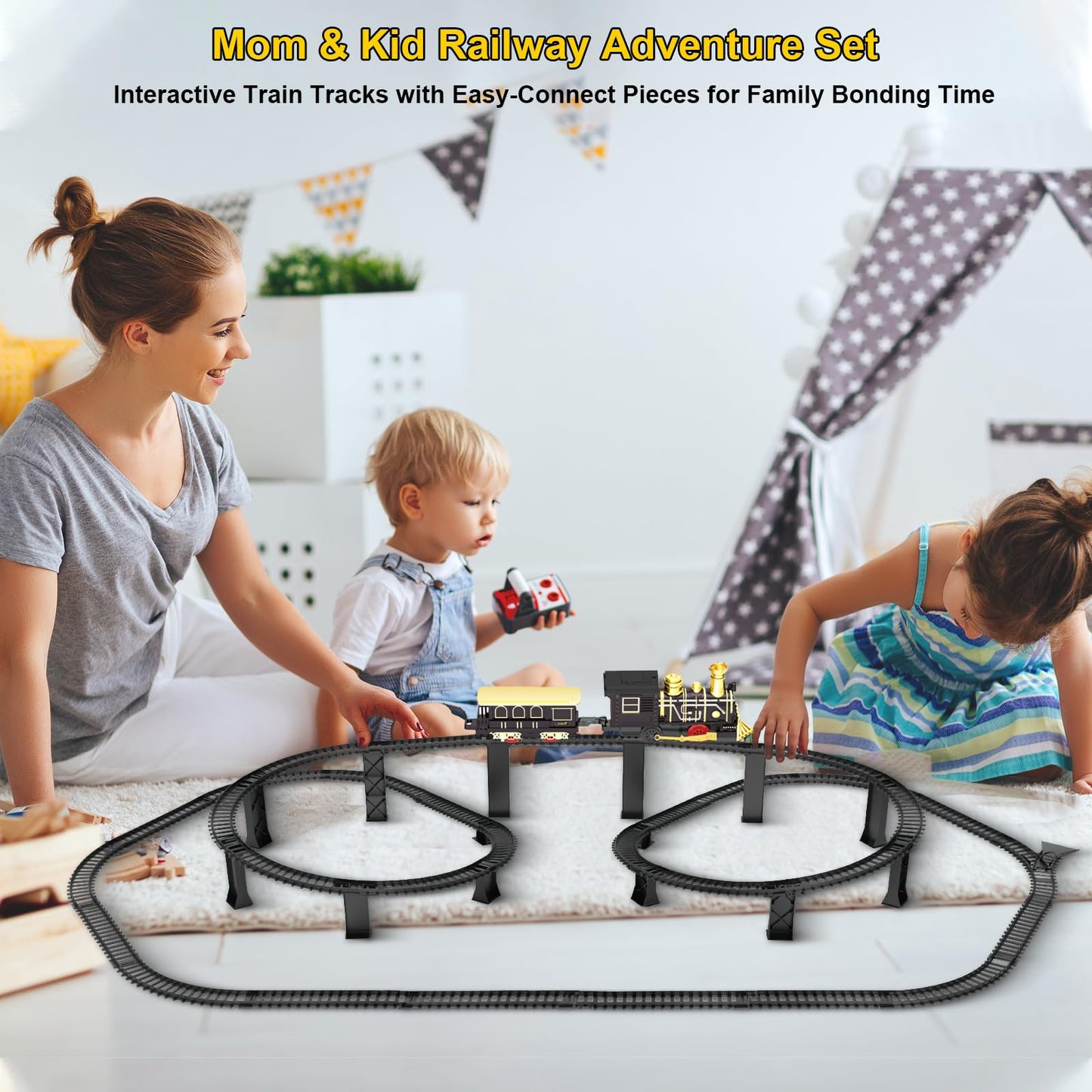 UFULMN Electric Train Set with 3D Elevated Tracks – Lights, Music & Safe Play for Kids 3–7