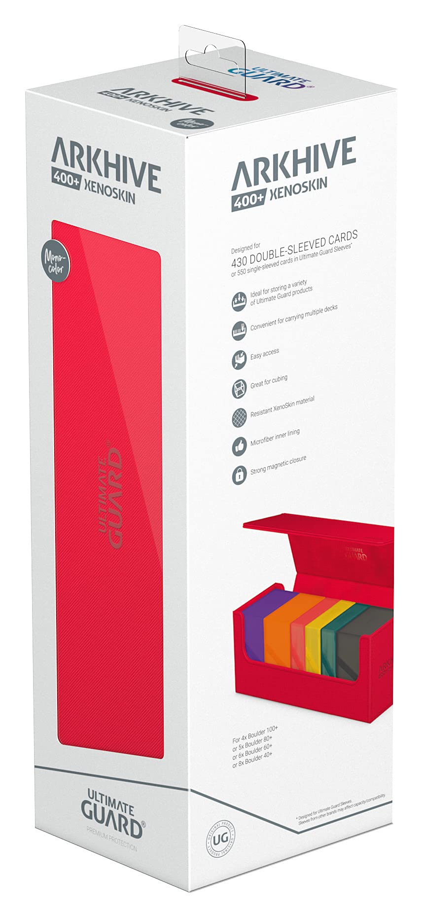 Ultimate Guard Arkhive 400+ Deck Case | 400 Double-Sleeved / 500 Single-Sleeved, Red, Magnetic Closure
