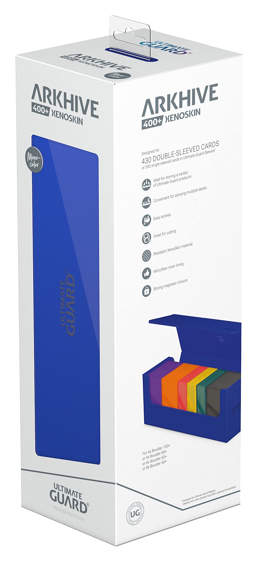 Ultimate Guard Arkhive 400+ Deck Case Blue – 400 Double-Sleeved or 500 Single-Sleeved Cards, Magnetic Closure