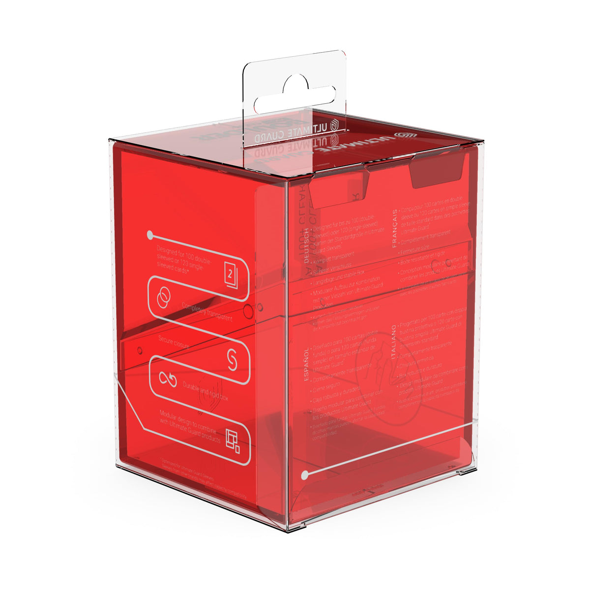 Ultimate Guard Boulder 100+ Clear Deck Case – Ruby, Secure Storage for 100 Double-Sleeved Cards