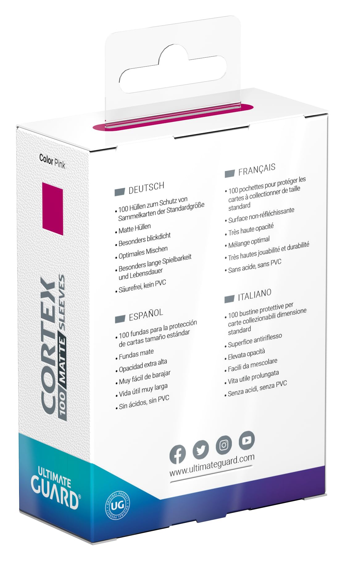 Ultimate Guard Cortex Outer Card Sleeves - 100 Standard Size 66x91mm, Pink Back, Matte Finish, No PVC & Acid-Free, High Clarity