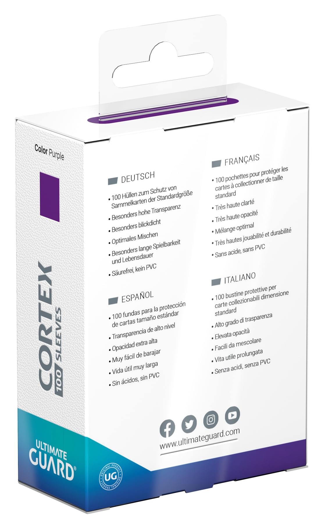 Ultimate Guard Cortex Outer Card Sleeves - 100 Standard Size 66 x 91mm, Purple Back, Glossy Finish, PVC-Free & Acid-Free, High Clarity
