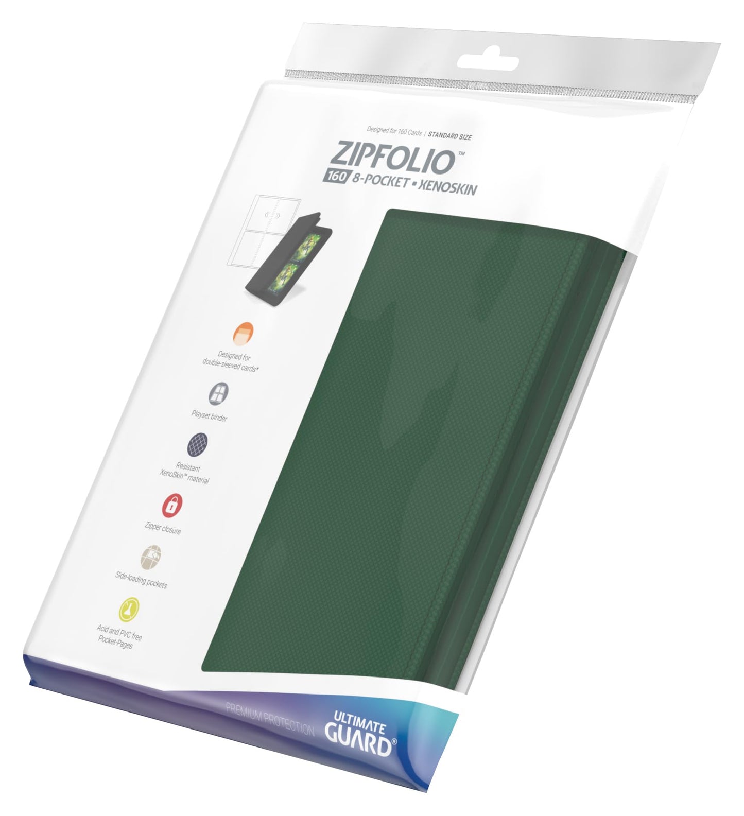Ultimate Guard Zipfolio 160 – 8 Pocket Xenoskin Green | Card Portfolio for Standard & Japanese Cards