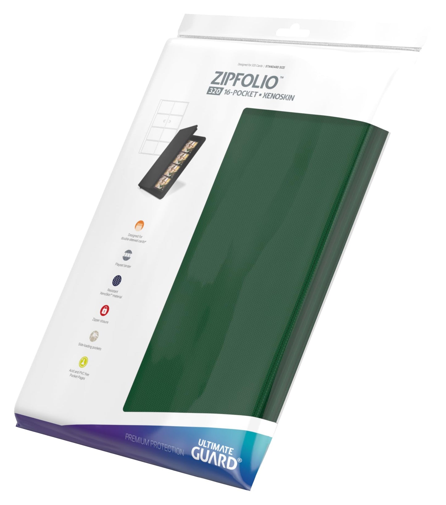 Ultimate Guard Zipfolio 320 – 16 Pocket Xenoskin Green | Side-Loading Card Organizer