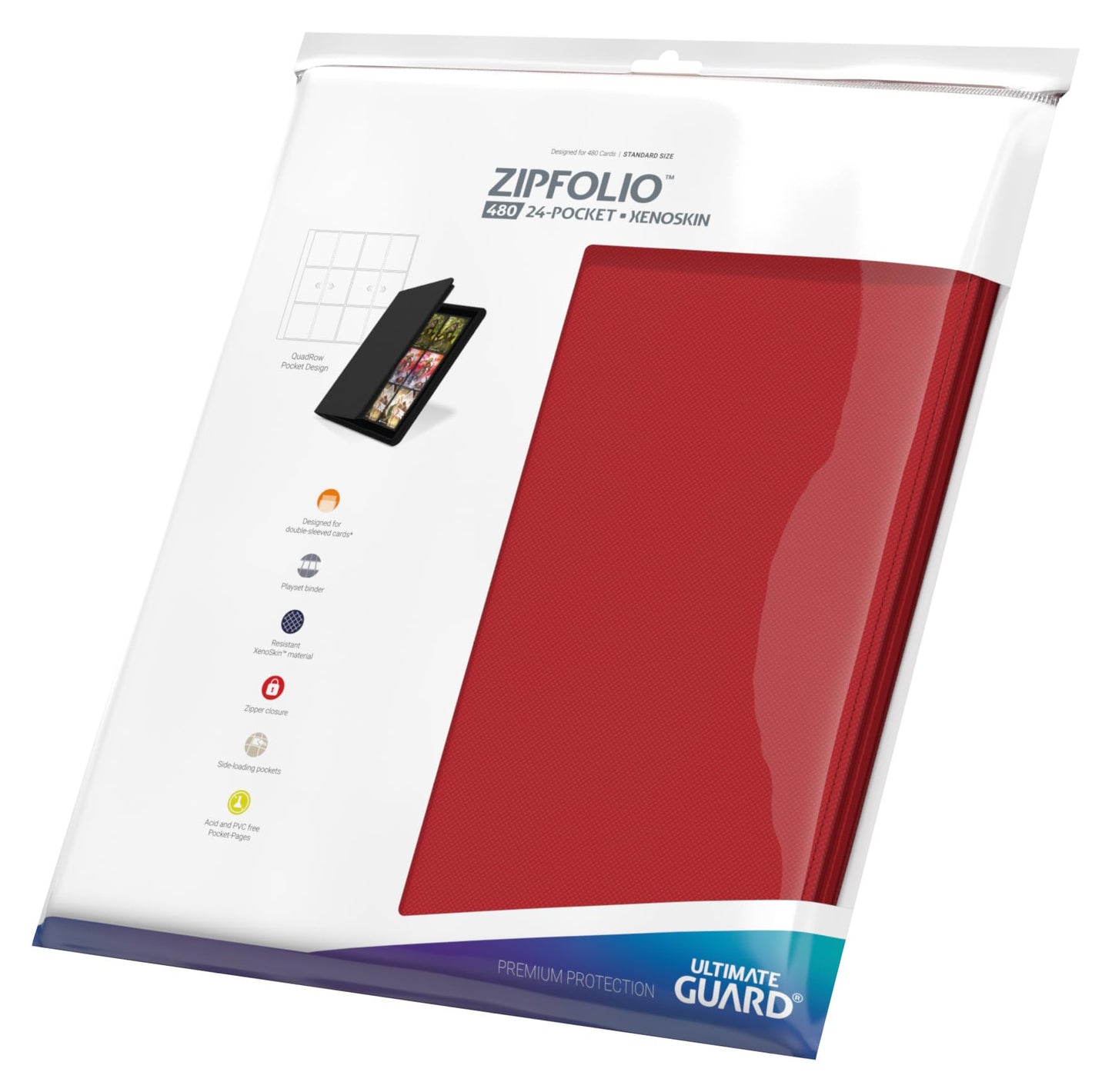Ultimate Guard Zipfolio 480 – 24 Pocket XenoSkin Quadrow Red | Side-Loading Pockets & Zipper