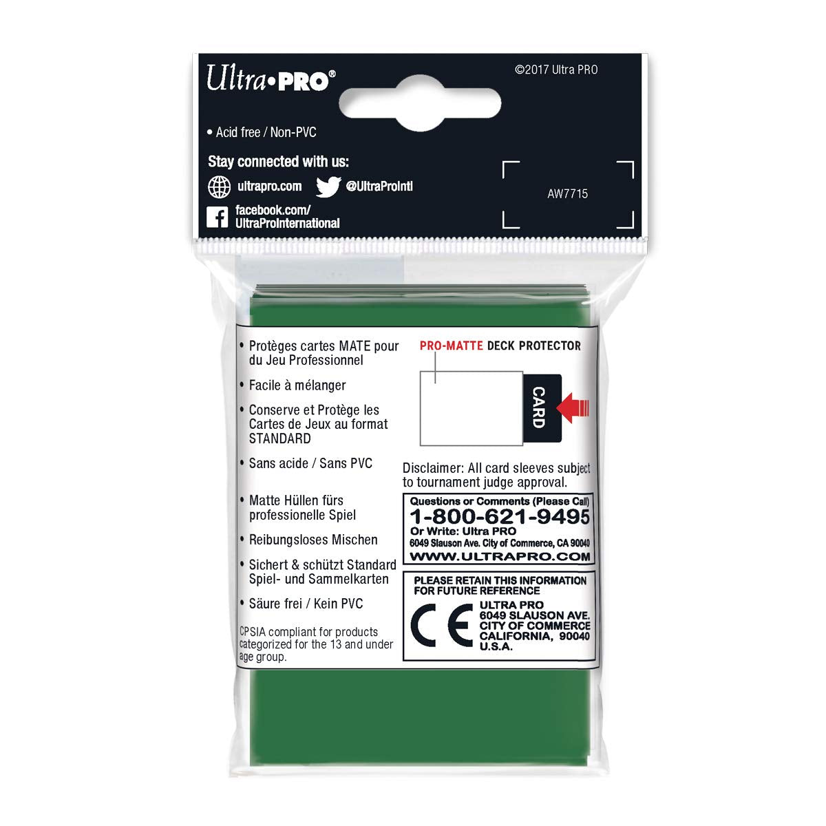Ultra Pro Pro-Matte Green Deck Protectors – 50 Pack, Non-Glare, Standard Size 66x91mm