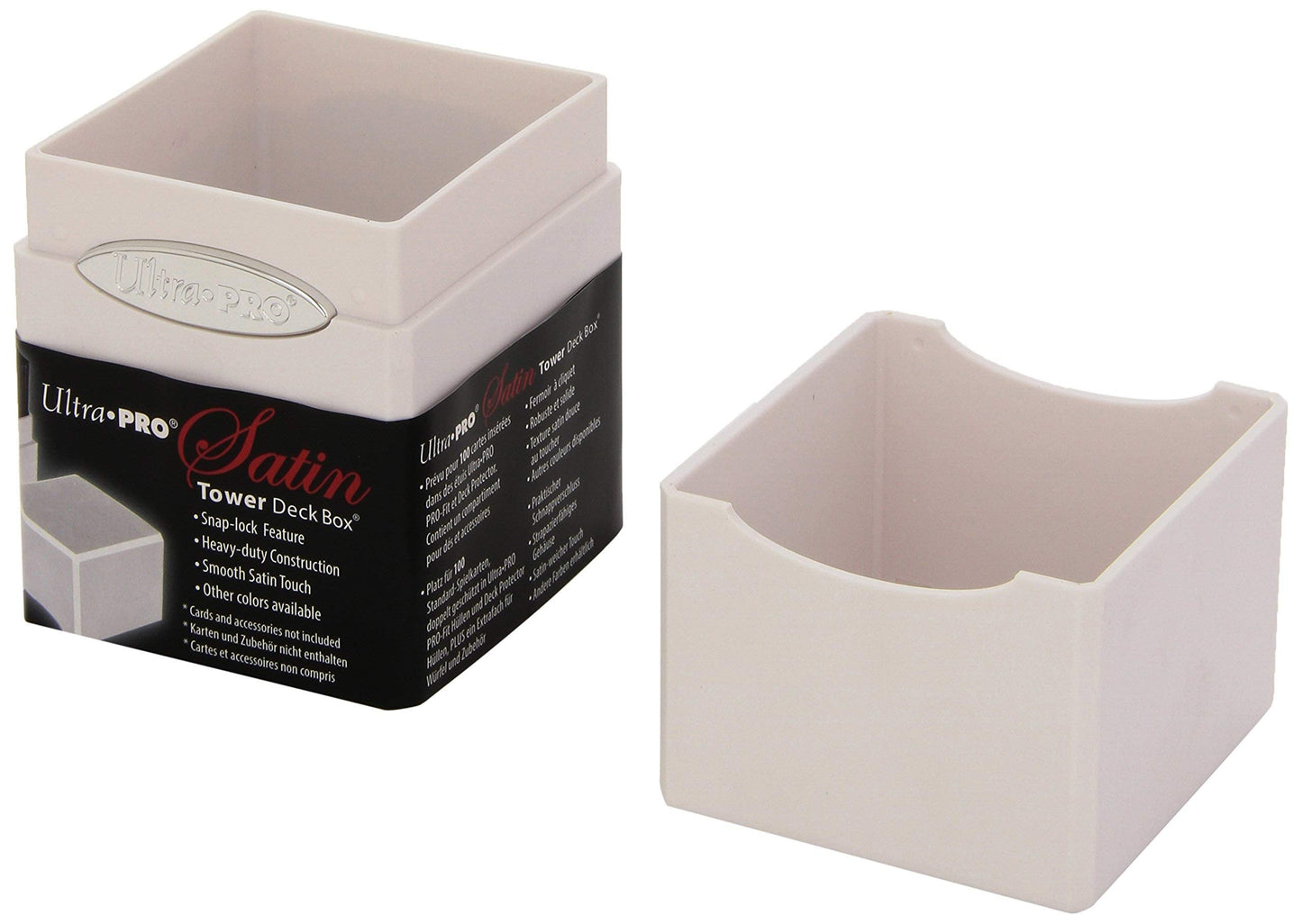 Ultra Pro White Satin Tower Deck Box – Holds 100+ Sleeved Cards