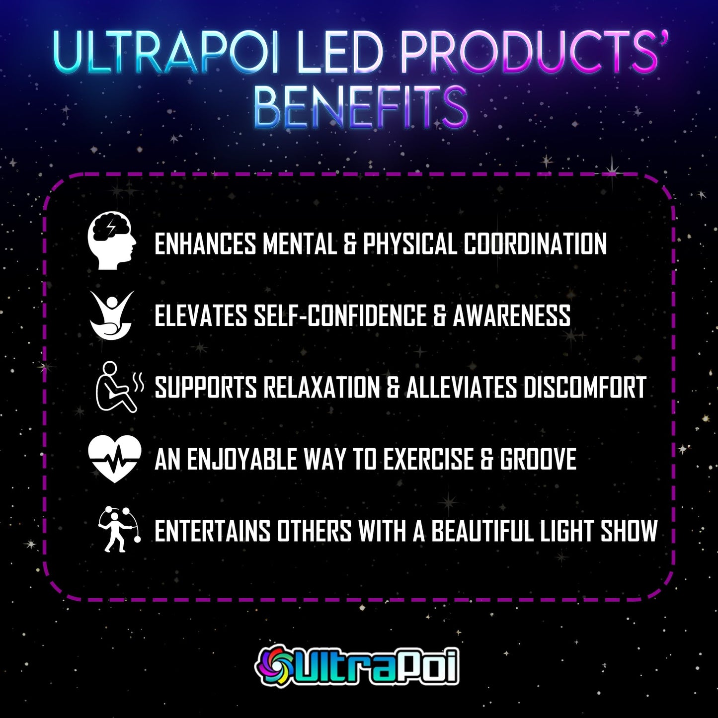 UltraPoi OrbPoi Non-LED Knob Handles + LED Poi Balls Set – USB Rechargeable, 30+ Color Modes