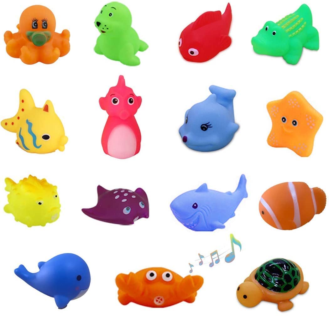 UMBWORLD Preschool Bath Toys – 15 Pcs Rubber Sea Animals Floating Bath Set