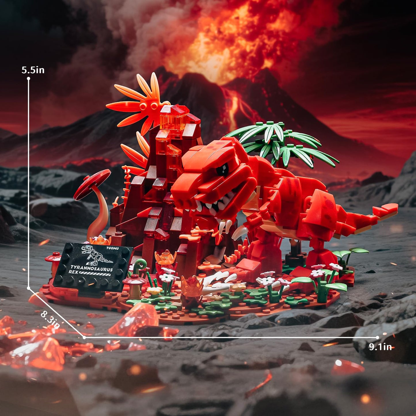 UNCLE BRICK Dinosaur World Building Set – T-Rex Volcano Scene (559 pcs) for Ages 8-14