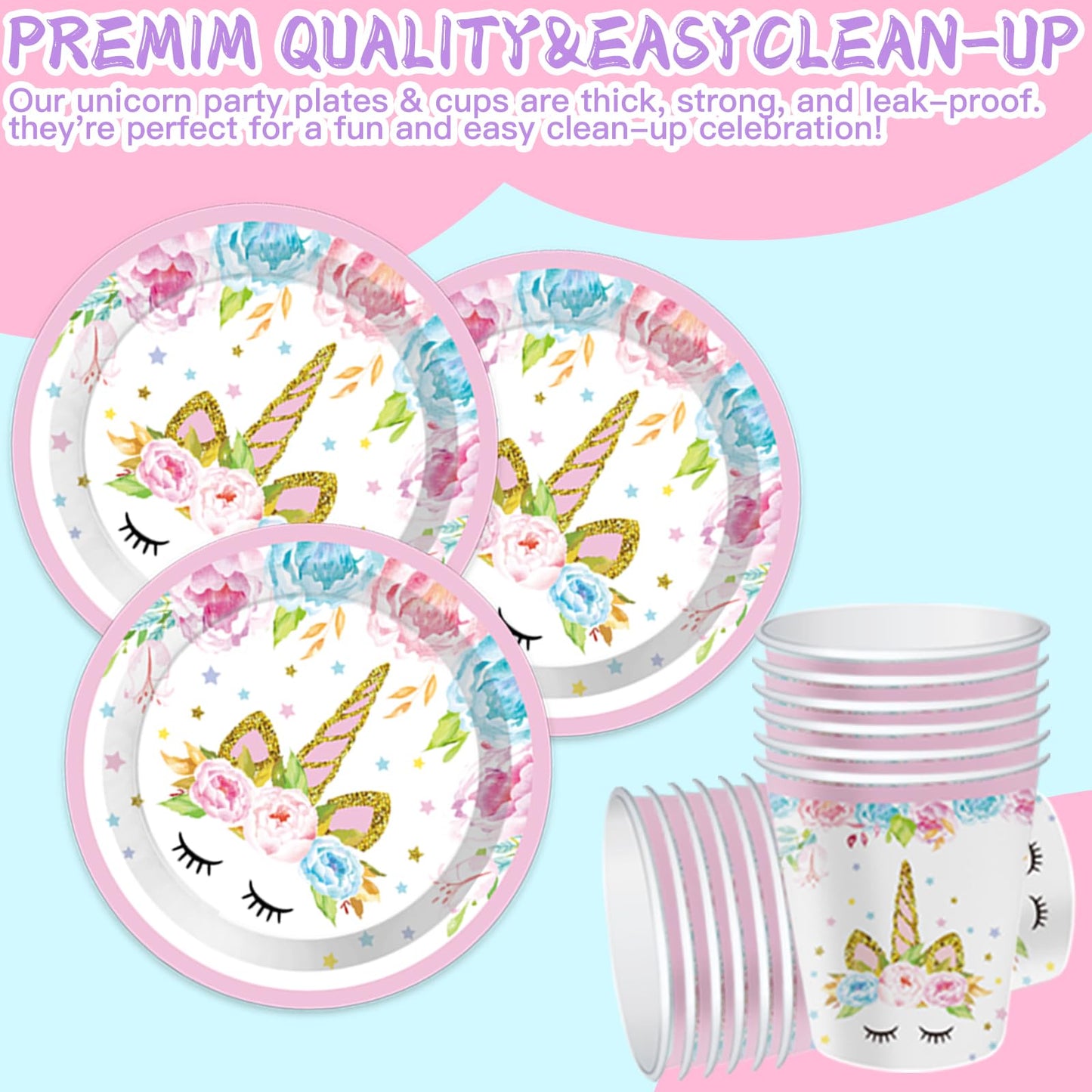 Unicorn Birthday Party Supplies Set – All-in-One Decor Kit with Plates, Cups, Napkins & More | Best Value