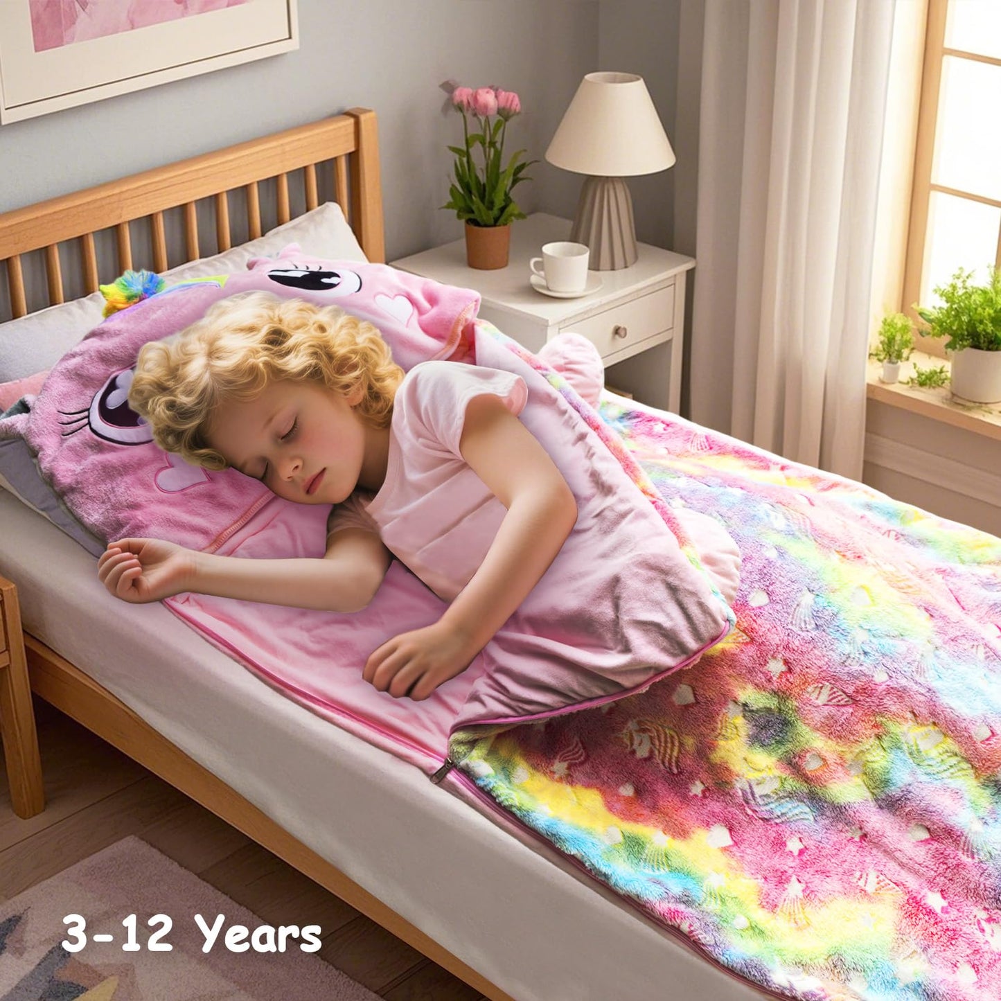 Unicorn Slumber Kids Sleeping Bag – Large 70x30 Nap Mat for Ages 3–12