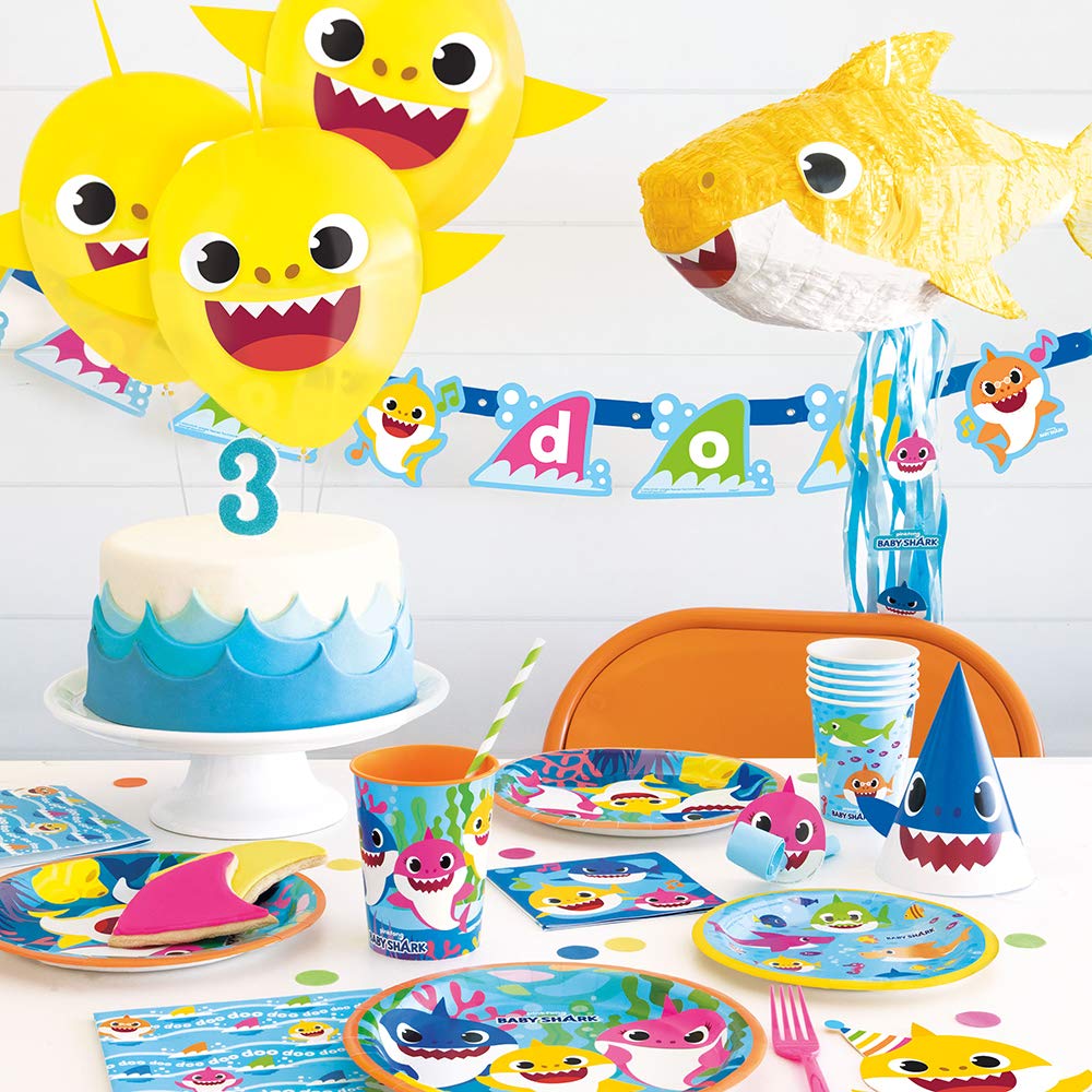 Unique Baby Shark Sticker Sheets Multicolor 8in Pack of 4 | Premium Adhesive Party Decor