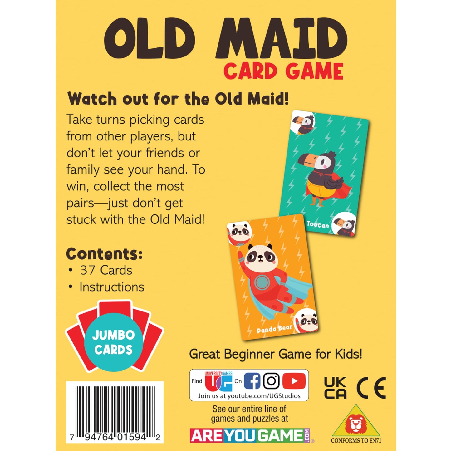 University Games Old Maid Card Game – Jumbo Cards, Colorful Characters for Kids 4+