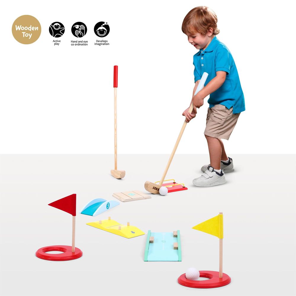 SOKA Golf Set: Indoor/Outdoor Fun, Obstacles, Educational, High Quality, 2 Clubs, 2 Balls, 2 Holes, 5 Obstacles, 5 Scorecards
