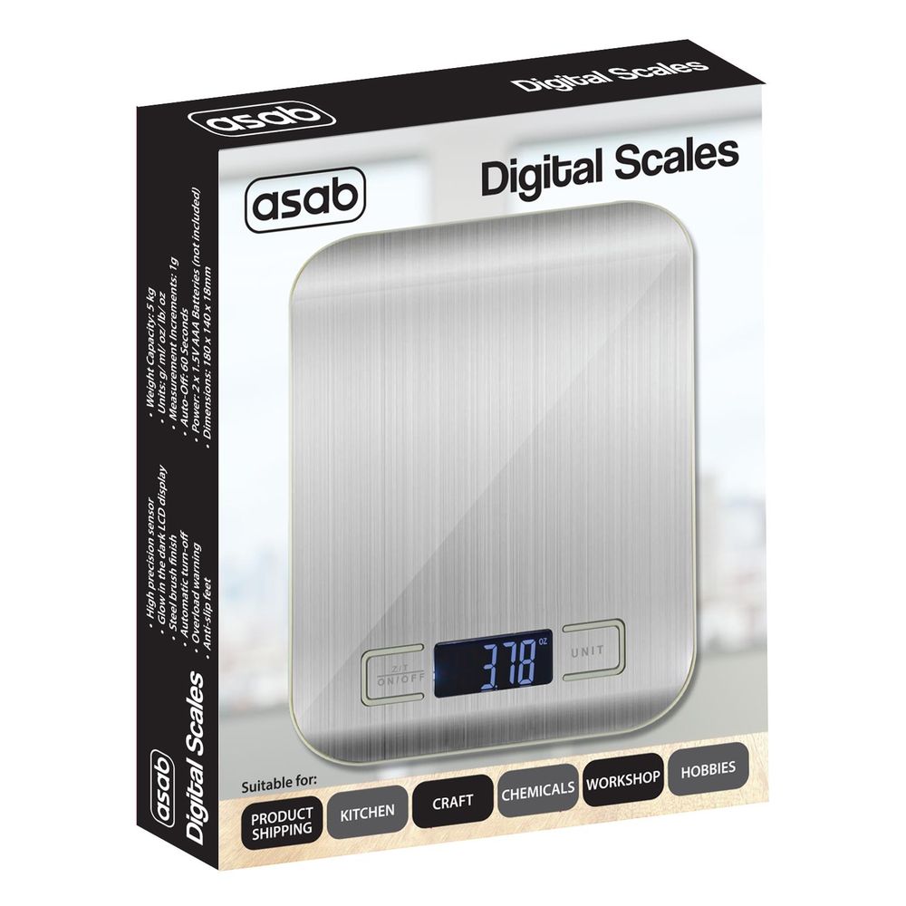 ASAB Digital Kitchen Scales AS-12754 - High-Precision, Multiple Functions, Heavy-Duty Design, LCD Display, Reliable Safety