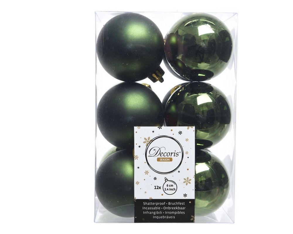 Shatterproof Pine Green Bauble 6cm Pack of 12 - Christmas