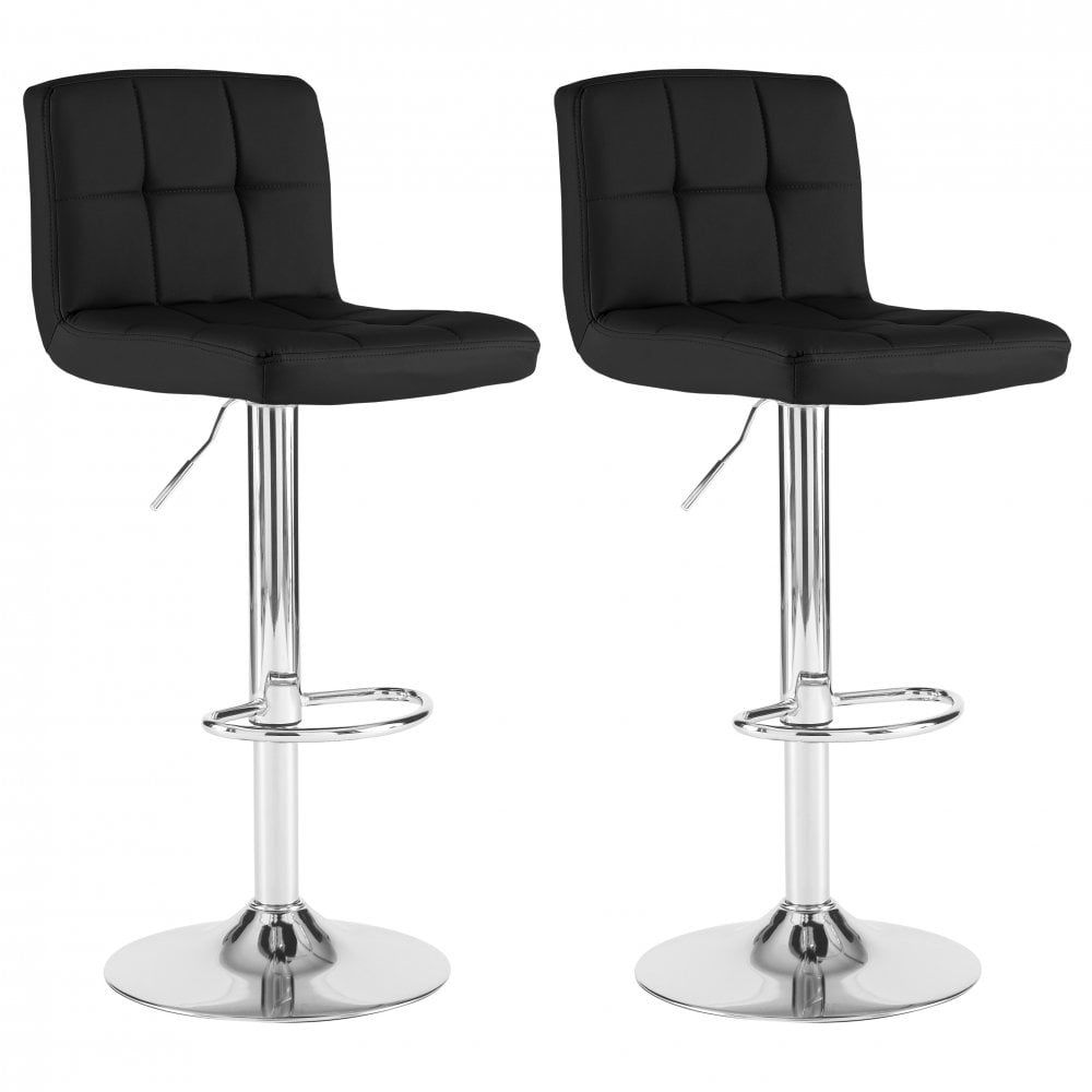 Set of Two Neo Grey Faux Leather Bar Stools with Polished Chrome Legs