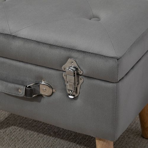 HOMCOM Velvet-Touch Suitcase Storage Stool Ottoman Suitcase 2 Latches Wood Legs