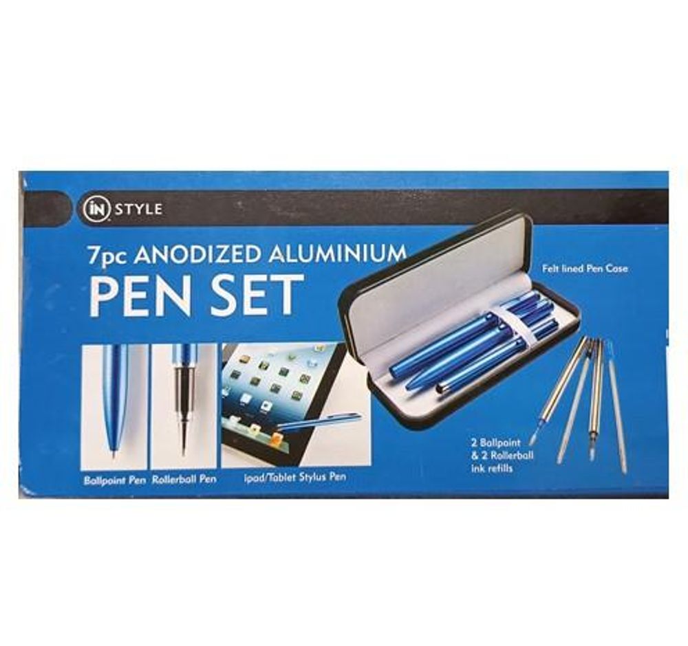 Premium 7pc Pen Set: DSL Instyle, Anodized Aluminium, Refills, Boxed