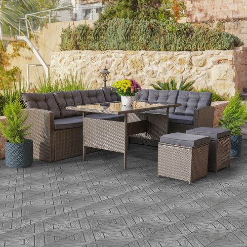 Plastic Interlocking Deck Tiles, 9 Pack, 11.8"x11.8" Waterproof Flooring Tiles for Indoor and Outdoor, Patio Floor Decking Tiles for Porch Poolside Balcony Backyard, Dark Grey
