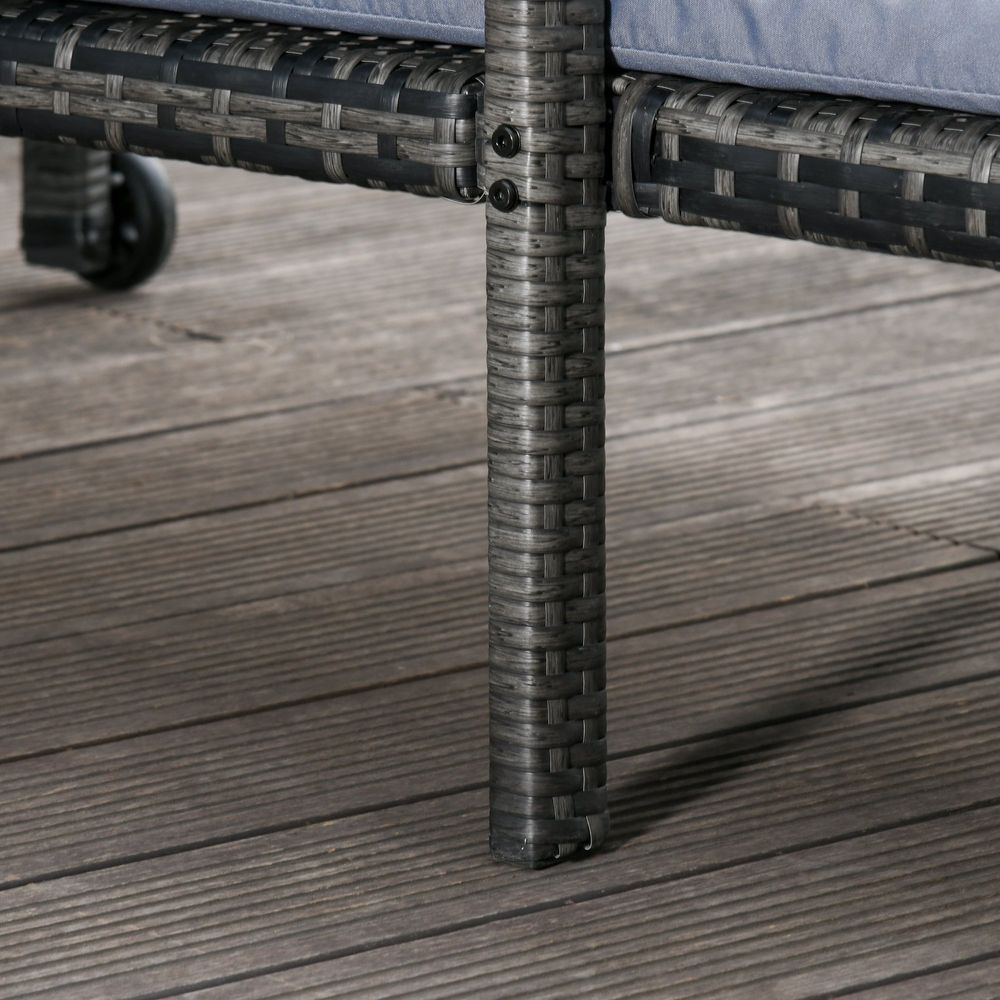Premium Grey Rattan Sun Lounger | Adjustable Backrest & Wheels | Outdoor Garden Furniture